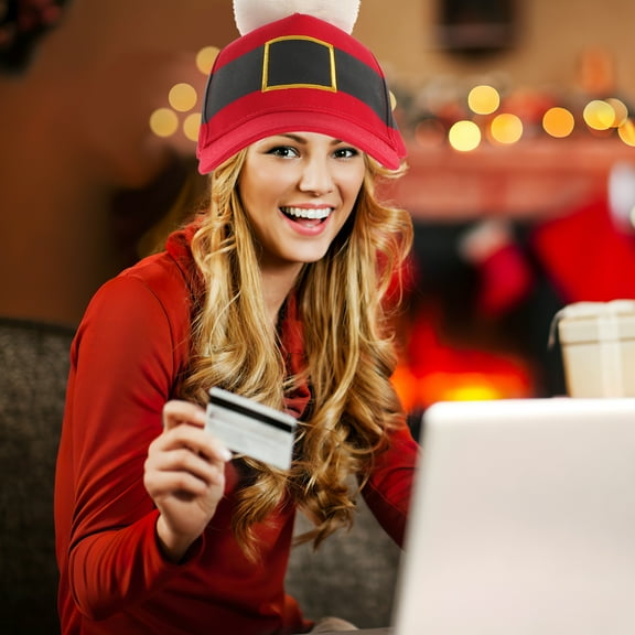 SOPOTUTU Red Santa Hat Christmas Baseball Cap with Pom Pom, Plush Chef Hat, Holiday Costume Accessory, 1 Set