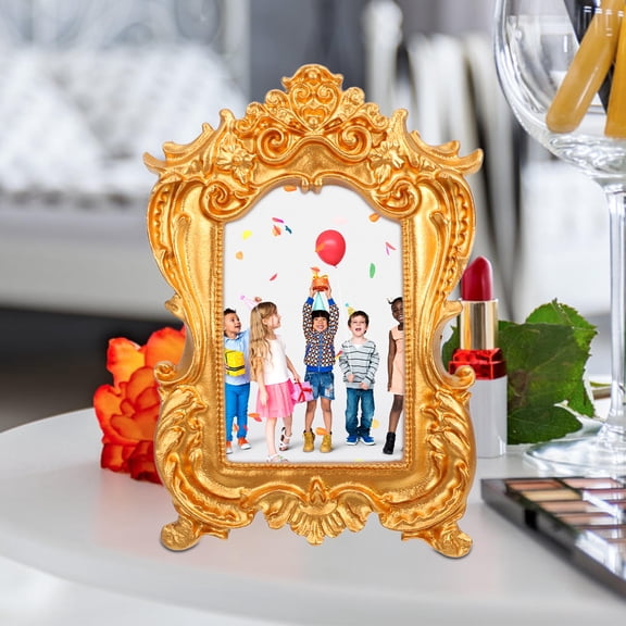 SOPOTUTU Retro Ornate Photo Frame Golden Resin Decoration for Home Use 1Pcs