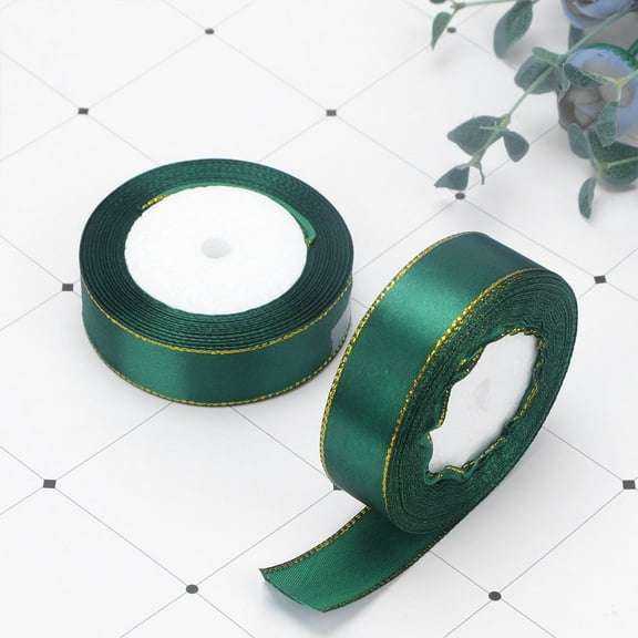 SOPOTUTU Dark Green Thick Polyester Ribbon 2-Pack 86.6in x 1in x 0.04in for Crafts, Holiday Decorations, and Wrapping