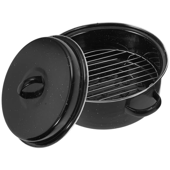 SOPOTUTU Cast Iron Casserole Pot with Lid, Ergonomic Handles, Round Roaster Oven Cookware, 10.6x9.4x6.9in