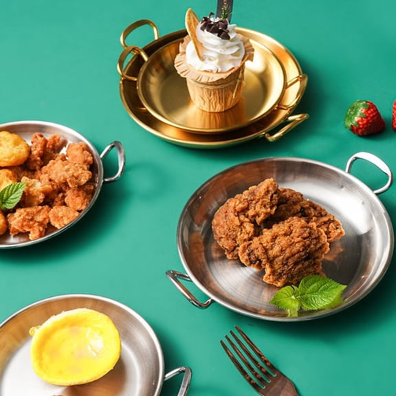 SOPOTUTU Stainless Steel Serving Platter Korean Style Food Plate Set of 1 Dinnerware for Home Kitchen