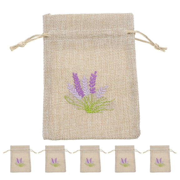SOPOTUTU Small Floral Drawstring Bags for Home Decor Made of Linen Khaki Color with Drawstring Closure 6 Pieces