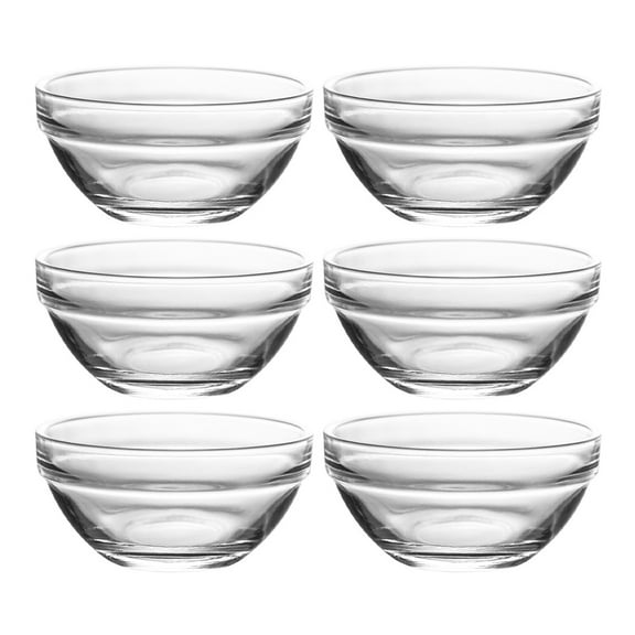 SOPOTUTU Set of 6 Round Clear Glass Bowls Stackable for Kitchen and Home Use, Transparent Glass Material