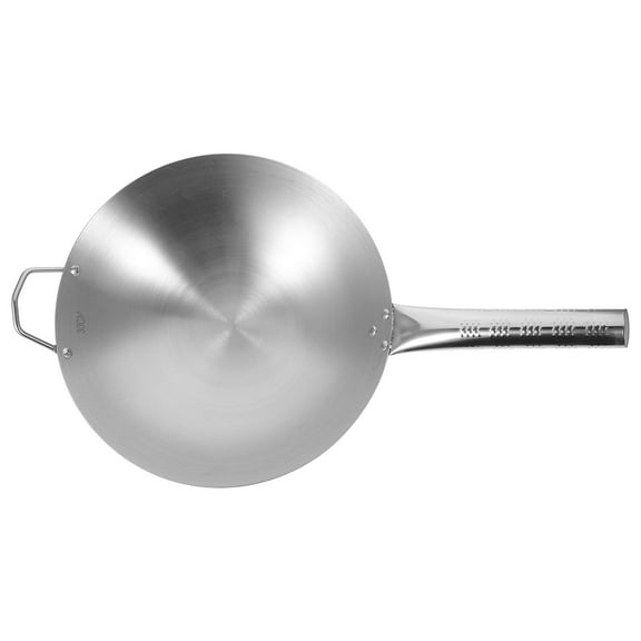 SOPOTUTU Wok Pan No Coating Frying Pan Stainless Steel Silver 1Set