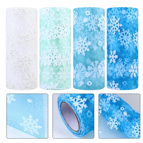 SOPOTUTU Gauze Mesh Tulle Roll with Snowflake Design for DIY Crafting and Festive Wrapping