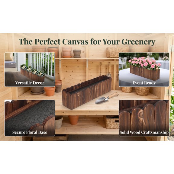 SOPOTUTU Durable Brown Wood Rectangle Planter for Home Garden and Landscape Edging
