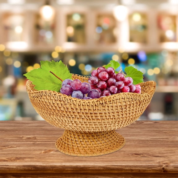 SOPOTUTU Rattan Woven Basket Brown for Food Elevated Design Keeps Food Fresh