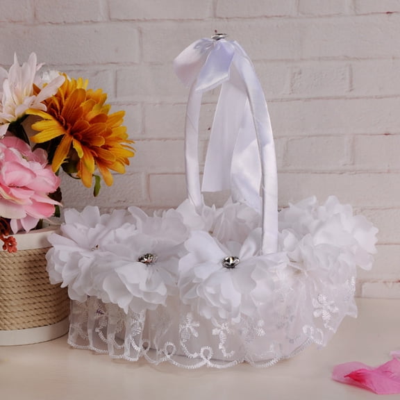 SOPOTUTU Romantic Heart-Shaped Wedding Basket White Bamboo for Storage