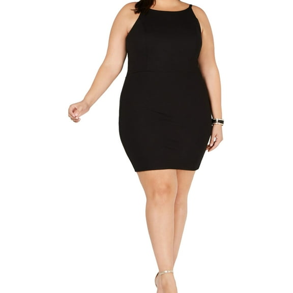 Soprano Womens Spaghetti Strap Bodycon Dress, Black, Plus Size, 2X