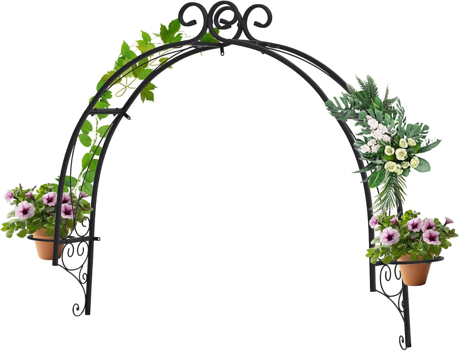 SOPTY 38.6” x 40.1” Metal Garden Trellis for Climbing Plants Wall Mounted, Outdoor Garden Arch with 2 Planter Rings for Window Door, Vines Flowers Pot Trellis Plant Support for Ivy Roses Cucumbers