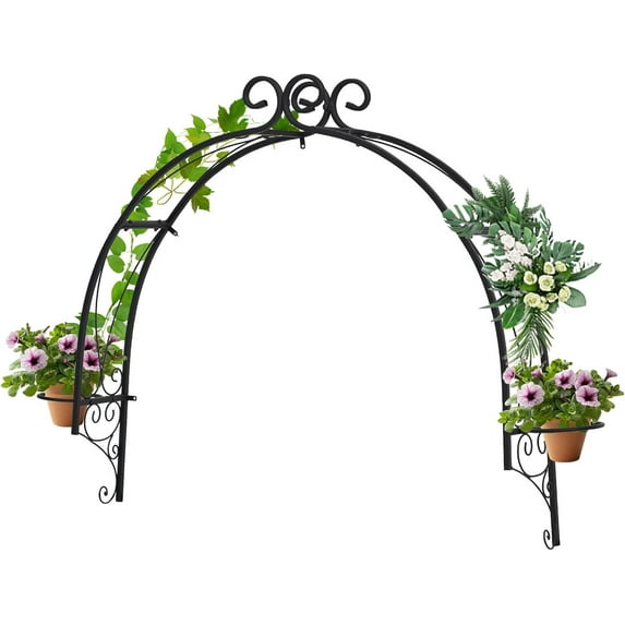 SOPTY 38.6” x 40.1” Metal Garden Trellis for Climbing Plants Wall Mounted, Outdoor Garden Arch with 2 Planter Rings for Window Door, Vines Flowers Pot Trellis Plant Support for Ivy Roses Cucumbers