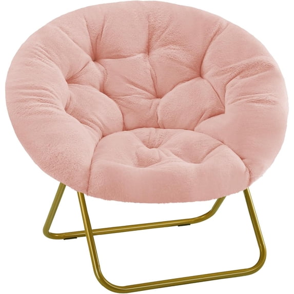 SOPTY Cozy Saucer Chairs Faux Fur Living Room Reading Lounge Furniture Folding Comfy with Soft Thick Padded Seat Metal Frame Modern Style for Bedroom Home Adults, X-Large, Pink