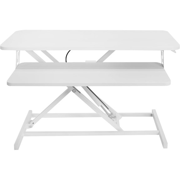 SOPTY Desk Converter 32 inch Height Adjustable, MDF Wood Sit to Stand Riser, White
