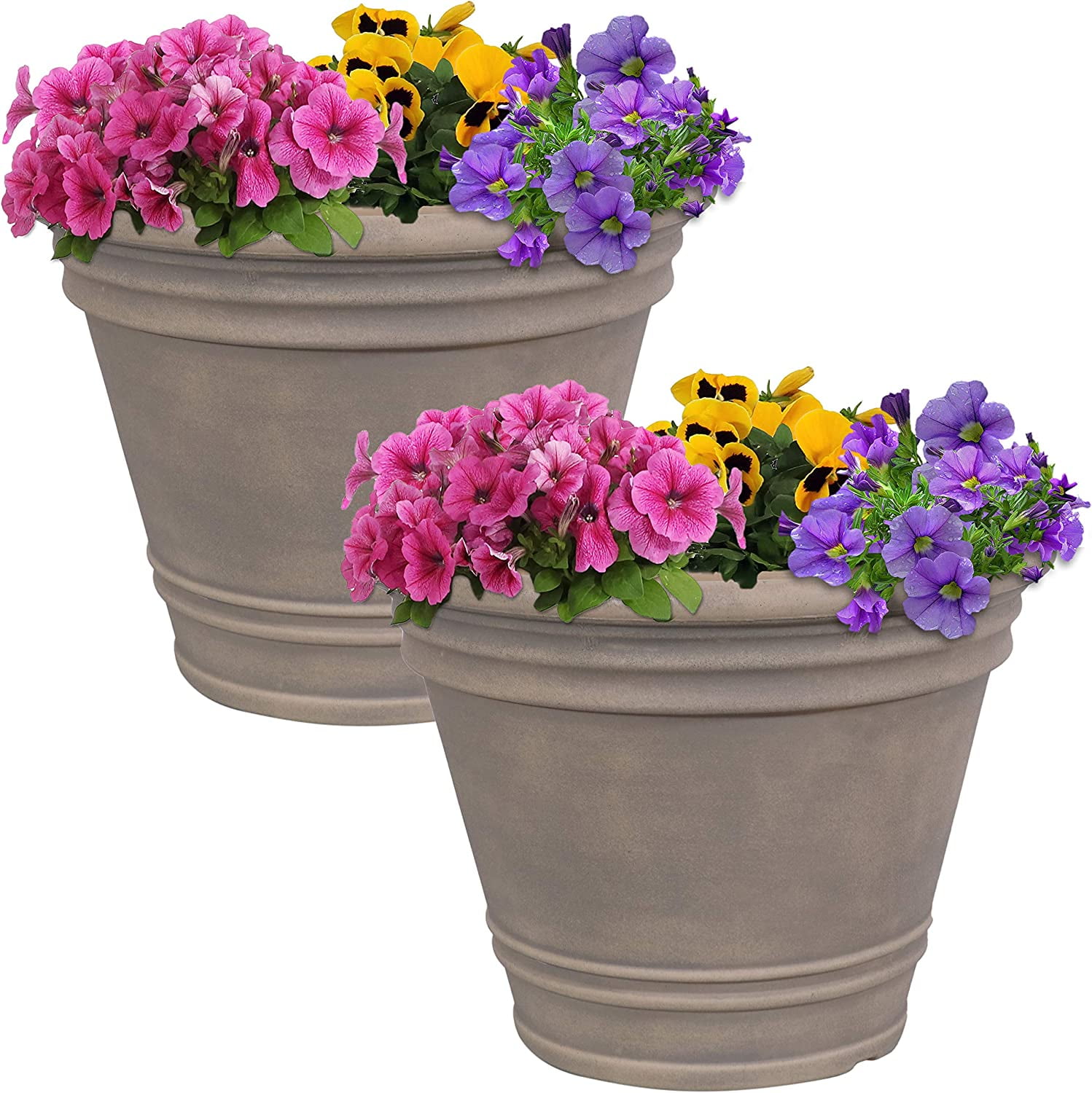 Franklin 21" Beige Polyresin Weather-Resistant Indoor/Outdoor Planter Set