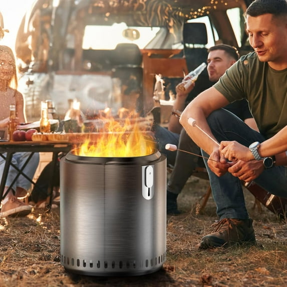 SOPTY Smokeless Firepit, 17in Stainless Steel Stove Portable Fire Pit for Outside, Wood Burning Lightweight Fire Pits & Outdoor Fireplaces with Removable Ash Pan & Bag-without Grill Pan