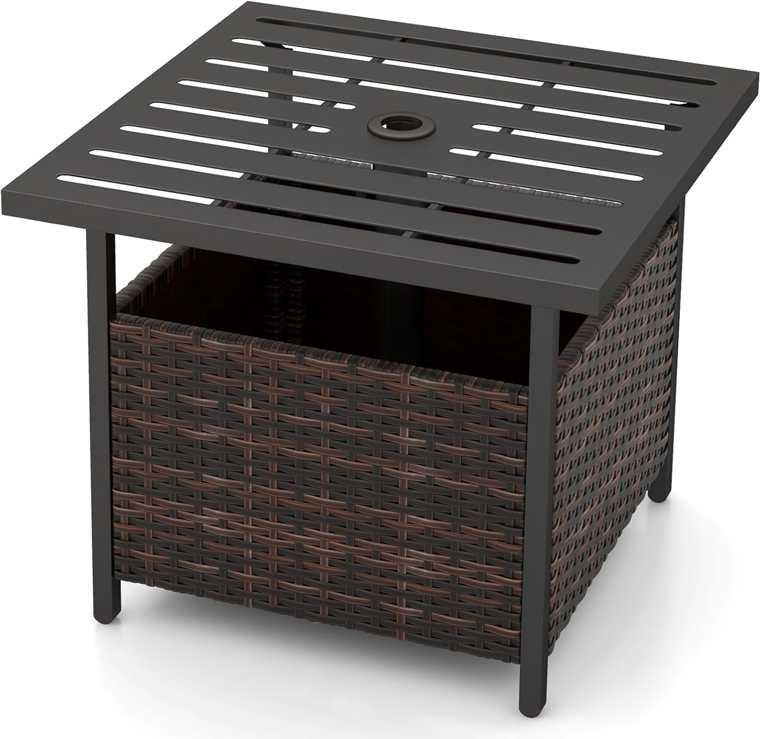 SOPTY Umbrella Table, Outdoor Side Table with 2" Umbrella Hole, Rattan ...