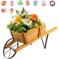 thumbnail image 1 of SOPTY Wooden Wagon Planter, Small Wheelbarrow Wagon Flower, Indoor & Outdoor Raised Bed W/ 9 Magnetic Accessories, Wheel, 2 Handle, Wood Flower Cart Planter for Garden Backyard Holiday-Walnut, 1 of 9