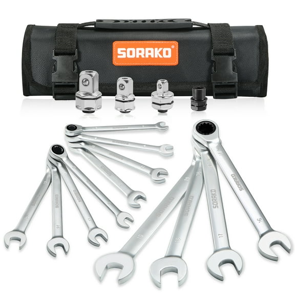 SORAKO 16pcs Ratchet Wrench Set 72 Tooth 1/4-13/16 Combination Spanner