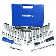 SORAKO 87-Piece Drive Socket Wrench Set, 1/4-Inch Drive, Chrome Vanadium Steel, Includes 72 Tooth Ratchet, Sockets, Case