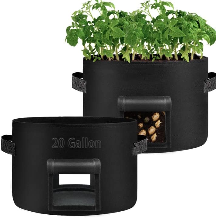 SORANGEUN 2 Pack 20 Gallon Grow Bags Heavy Dduty Nonwoven Potato Grow Bag with 2 Sturdy Handles