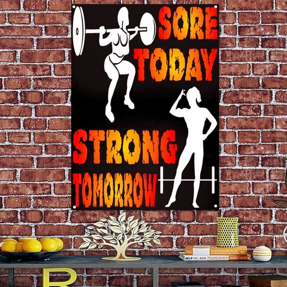 SORE TODAY STRONG TOMORROW - Motivational Quotes Gym Posters - Classroom Office Wall Art Banner Canvas Painting - Inspiring Teens Fitness Learning Work Decor Flag 38" x 57"