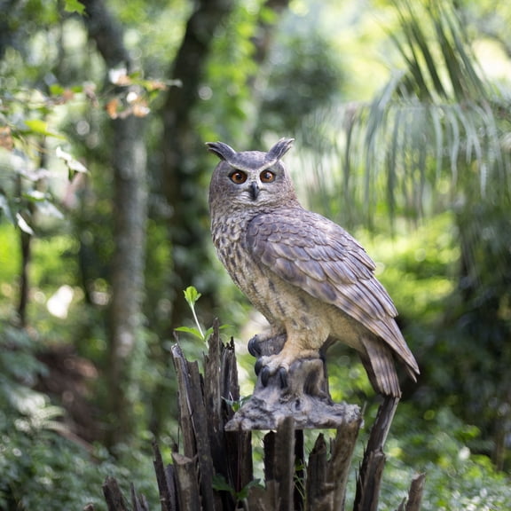 SOREAL Brown Long Eared Owl on branch | Handcrafted Decorative Bird Statue for Home & Garden | Premium Polyresin, Weather-Resistant Indoor/Outdoor Decor
