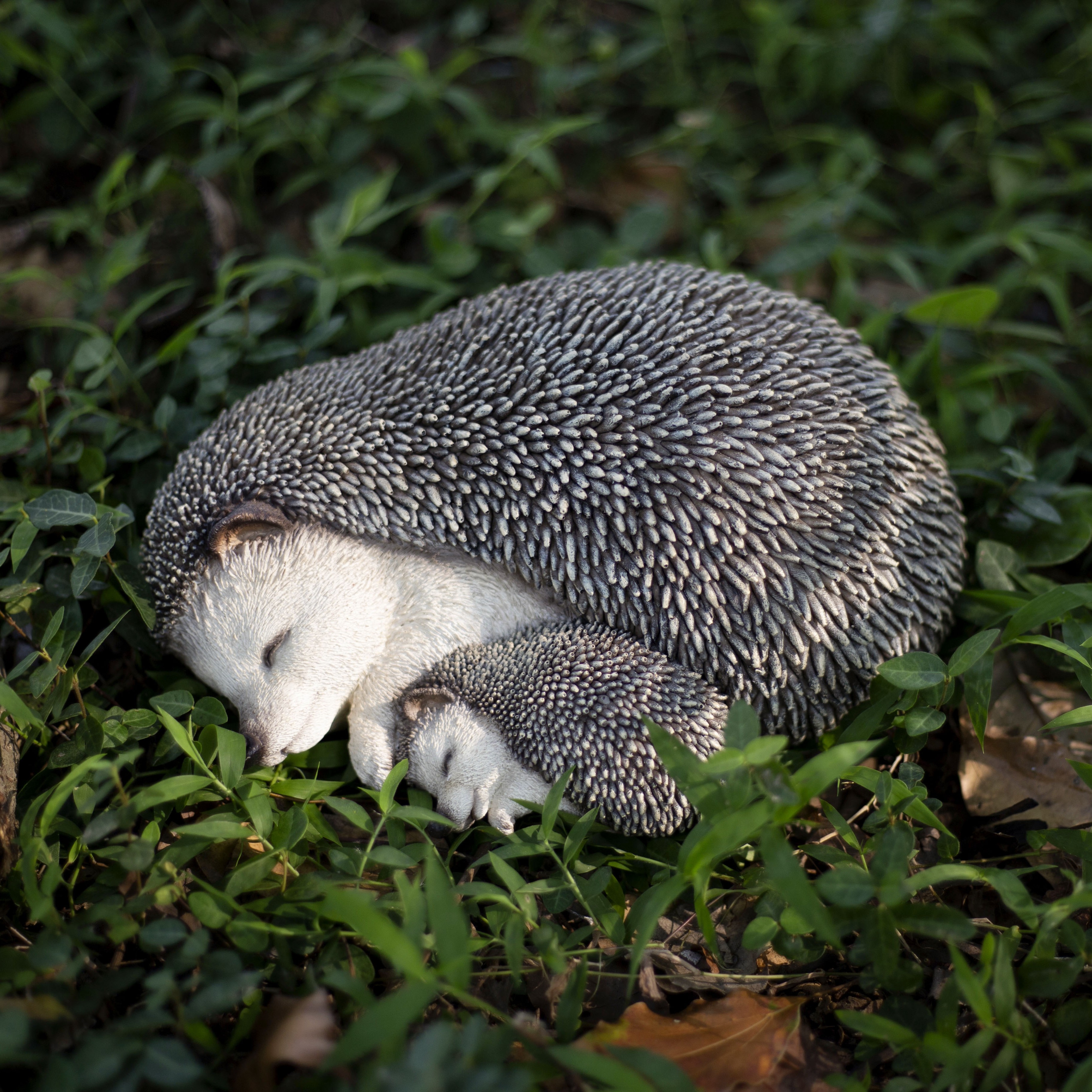 SOREAL Off-white Sleeping Mother Baby Hedgehog Decorative Figurine for Home & Office Décor, Handcrafted Resin Statue, Weather-Resistant Indoor/Outdoor Decor