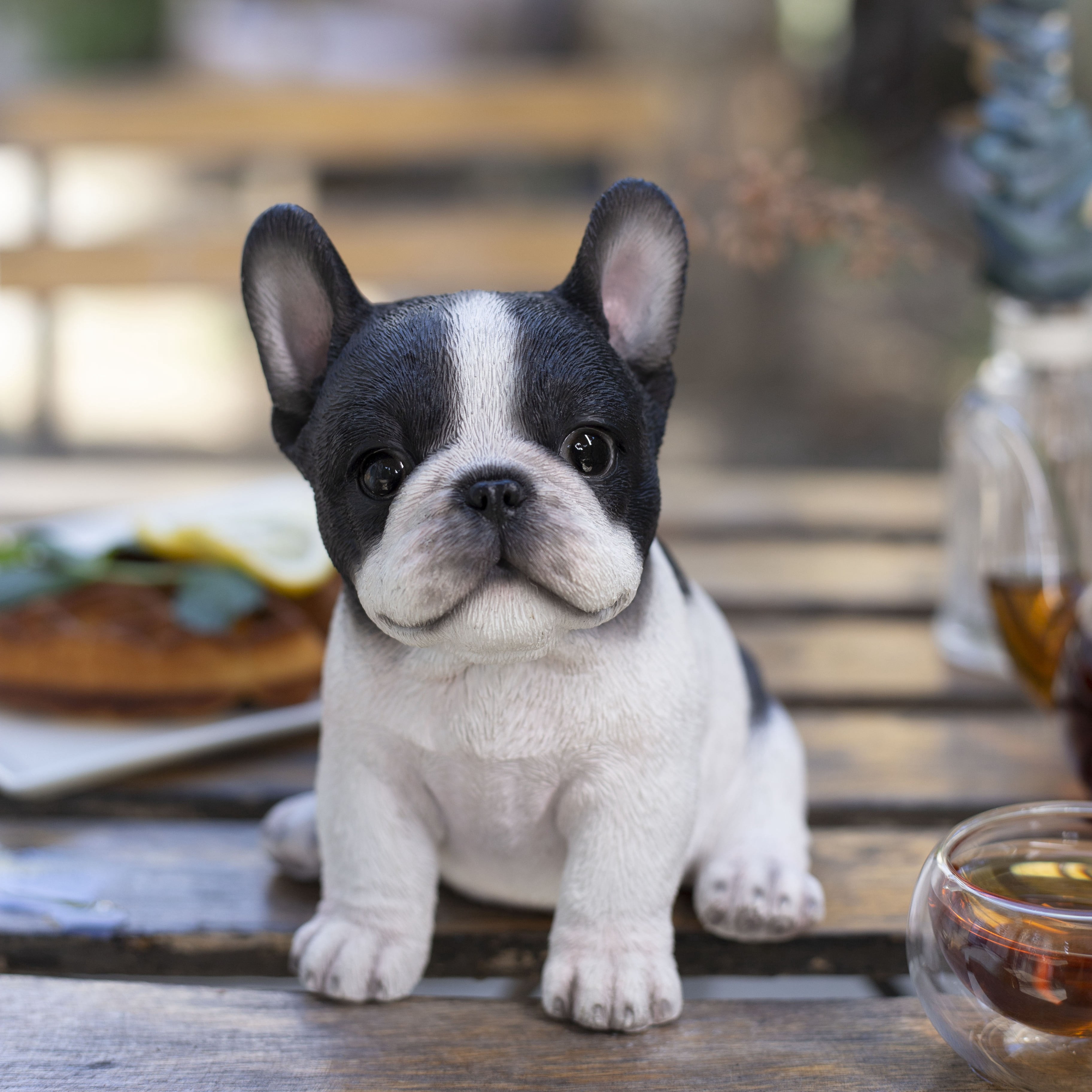 SOREAL White & Black French Bulldog Decorative Puppy Figurine for Home & Garden Décor, Polyresin Dog Statue, Realistic Design Weather-Resistant Indoor/Outdoor Decor