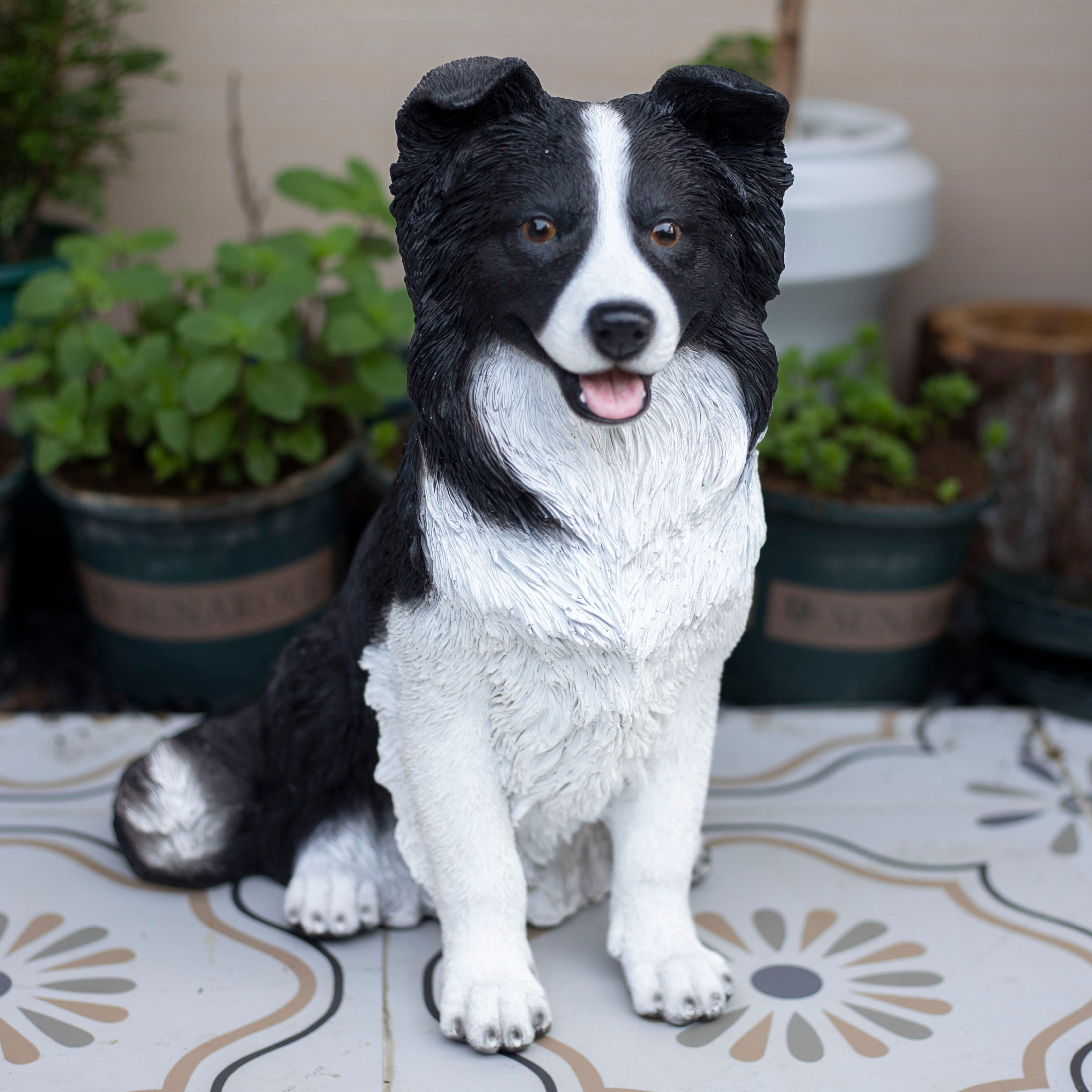 SOREAL White & Black Sheepdog | Handpainted Decorative Puppy Statue for Home & Garden Decor | Premium Polyresin Dog Statue | Gift for Dog Lovers | Weather-Resistant Indoor/Outdoor Decor