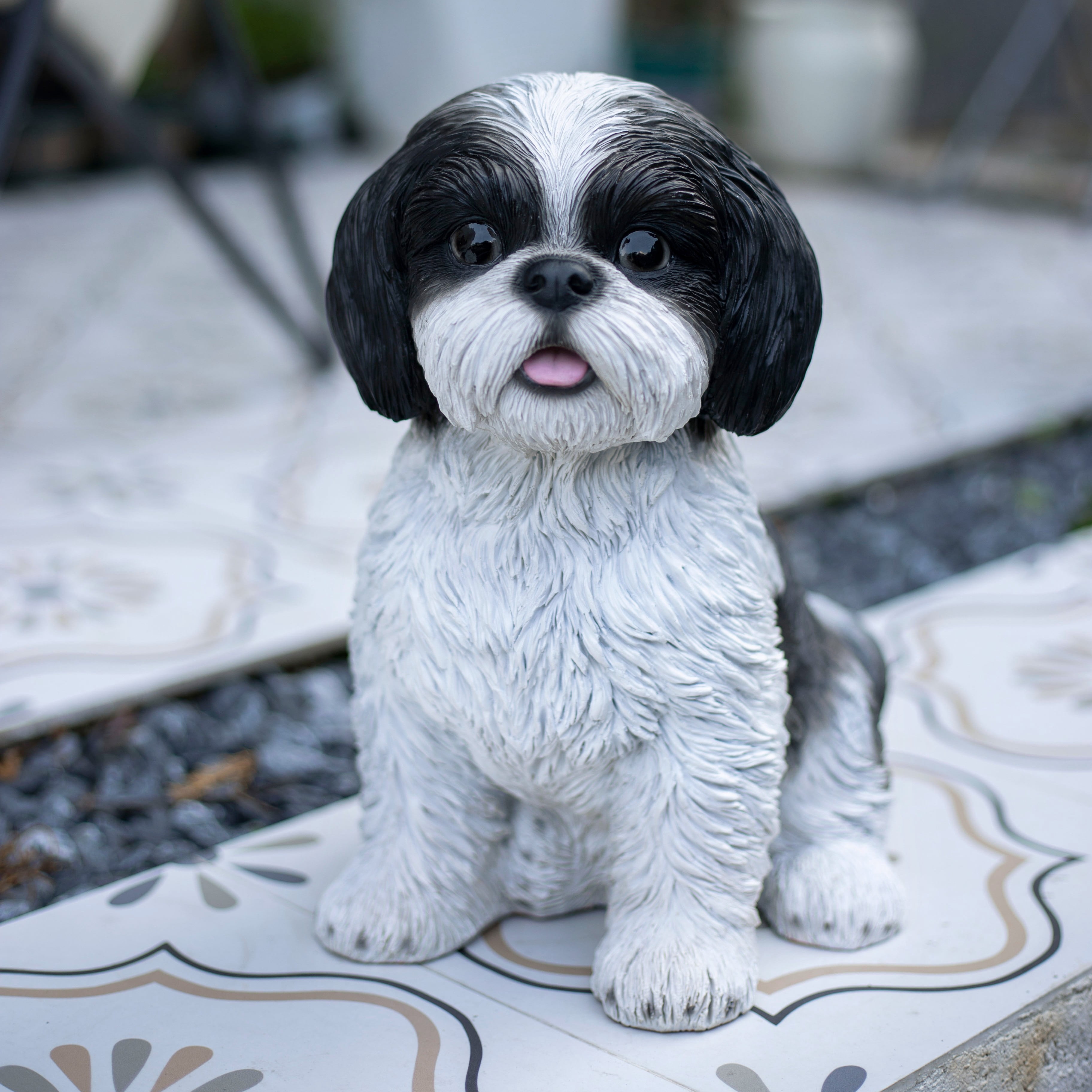 SOREAL White & Black Shih Tzu | Handpainted Decorative Puppy Statue for Home & Garden Decor | Premium Polyresin Dog Statue | Gift for Dog Lovers | Weather-Resistant Indoor/Outdoor Decor
