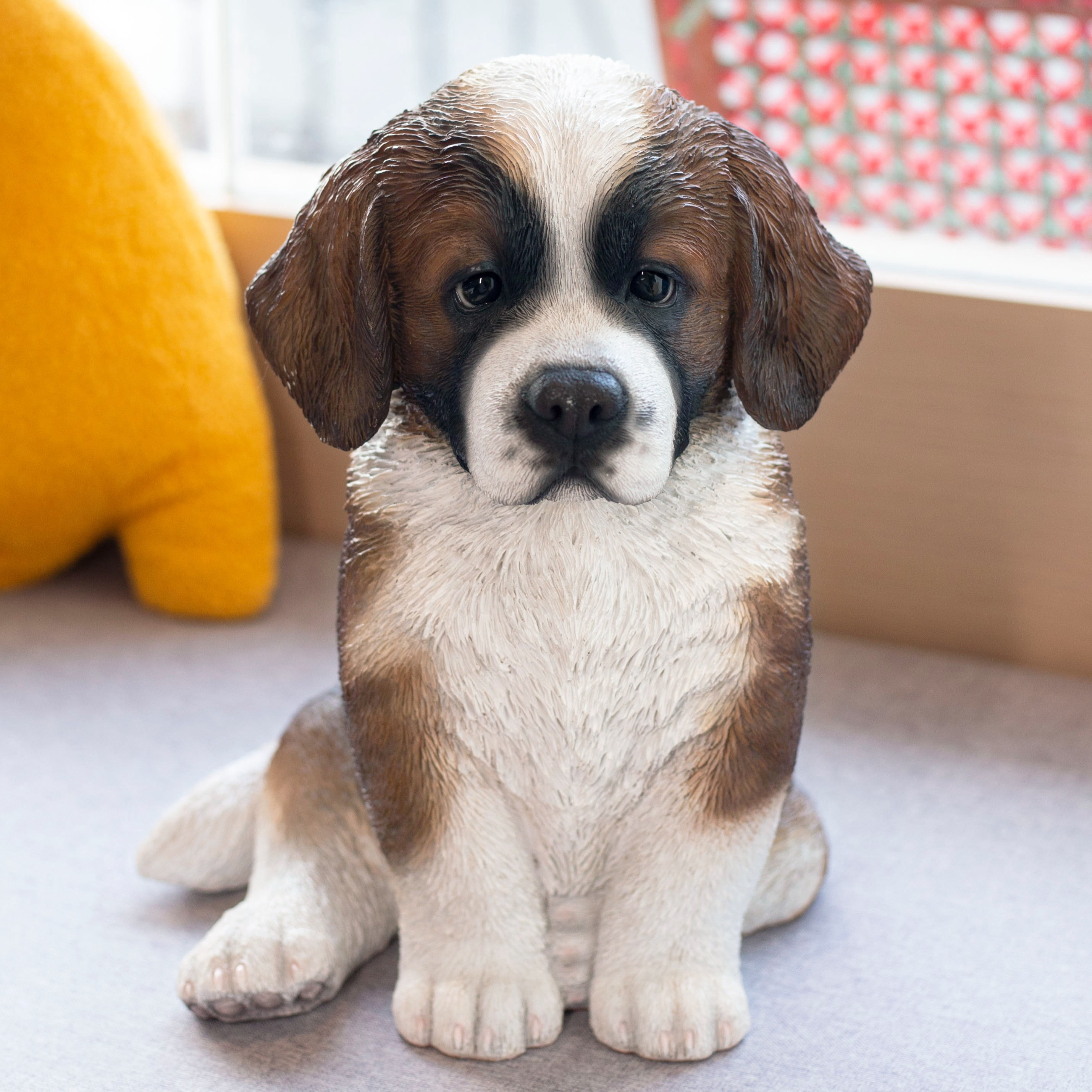 SOREAL White & Brown Saint Bernard | Handpainted Decorative Puppy Statue for Home & Garden Decor | Premium Polyresin Dog Statue | Gift for Dog Lovers | Weather-Resistant Indoor/Outdoor Decor