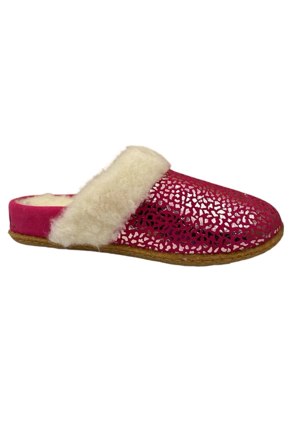 Nakiska Youth Girls Faux Fur Slippers Size 6 Pink - Silver Animal Print