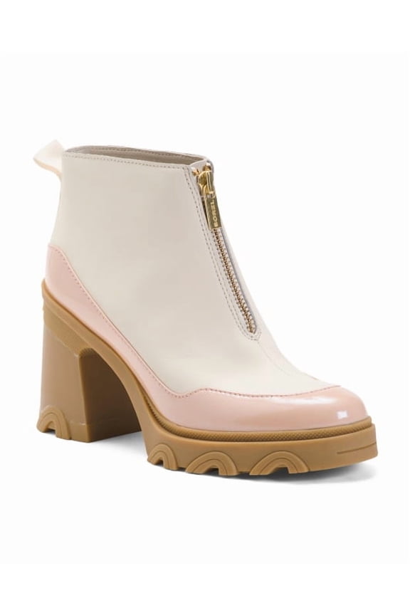 Waterproof Brex Peach, Chalk Heeled Chelsea Leather Zip Booties 8.5 M