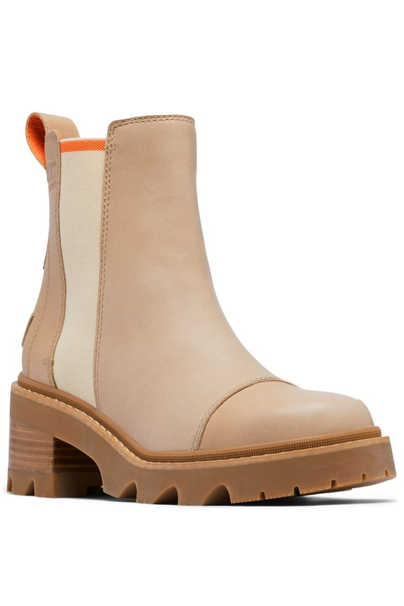 Womens Beige 1" Platform Heel Pull-Tab Logo Patch Padded Goring Waterproof Joan Round Toe Chelsea 5