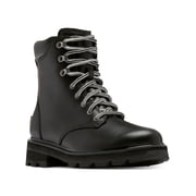SOREL Womens Black 1" Platform Lug Sole Waterproof Padded Lennox Round Toe Block Heel Lace-Up Leather Boots Shoes 5