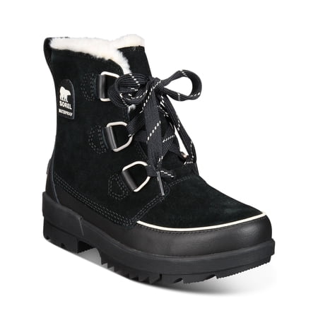 SOREL Womens Black 1" Platform Pull Tab At Heel Waterproof Cushioned Slip Resistant Tivoli Iv Almond Toe Platform Lace-Up Leather Winter Boots 8