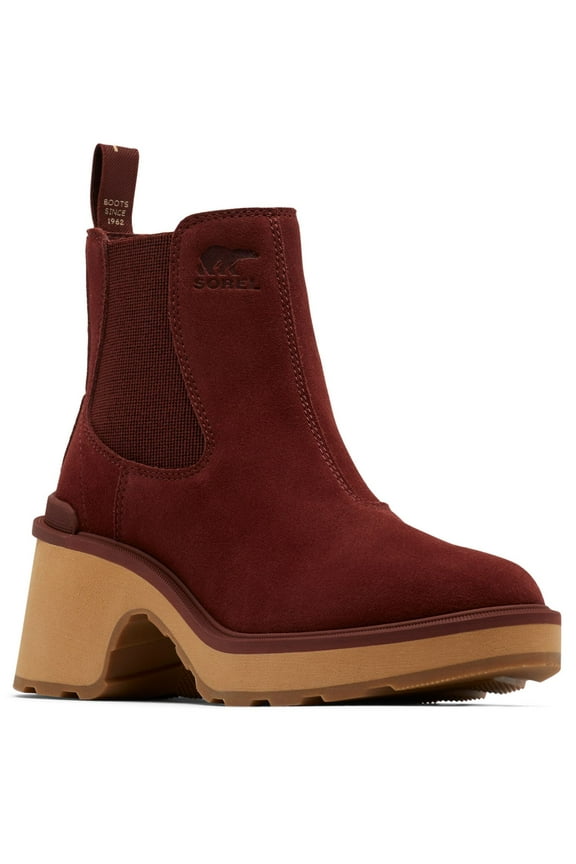 Womens Maroon Back Pull-Tab Waterproof 1" Platform Goring Padded Hi-line Round Toe Block Heel Chelsea 6