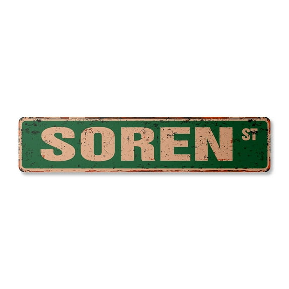 SOREN Vintage Plastic Street Sign Childrens Name Room Sign | Indoor/Outdoor | 18" Wide