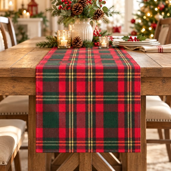 SORMAG Christmas Table Runner 13 x 72 Inch, Red Green Tartan Plaid Holiday Table Decor, Washable Xmas Runner for Dining Table, Kitchen, Mantel and Christmas Party