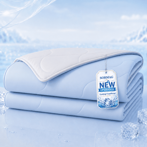 SORMAG Cooling Comforter Queen Size Cooling Blankets with Q-Max>0.45 for Hot Sleepers Summer Bed Comforter Quilt,Soft Lightweight Silk Smooth (Blue & Grey, Queen(90"x90"))