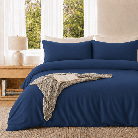 SORMAG Duvet Cover Set Soft Washed Microfiber Duvet Cover 2 Pieces Twin Navy Blue