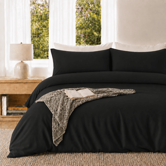 SORMAG Duvet Cover Set Soft Washed Microfiber Duvet Cover 3 Pieces King Black
