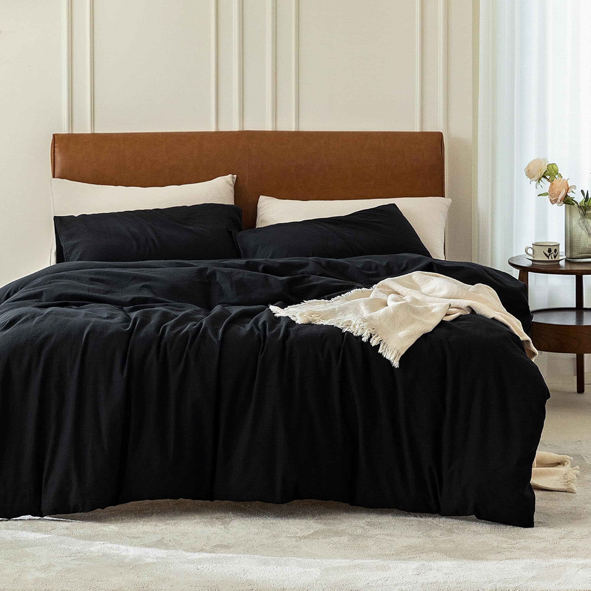 SORMAG Duvet Cover Set Soft Washed Microfiber Duvet Cover 3 Pieces King Black