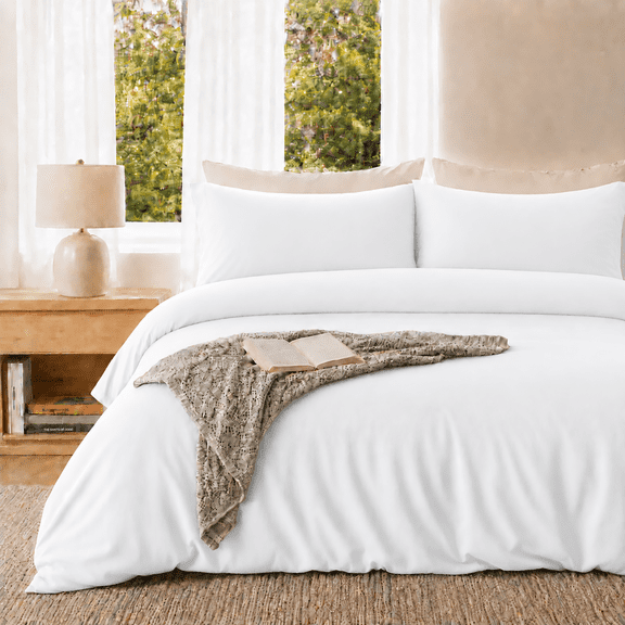 SORMAG Duvet Cover Set Soft Washed Microfiber Duvet Cover 3 Pieces King White