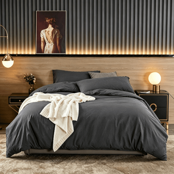 SORMAG Duvet Cover Set Soft Washed Microfiber Duvet Cover 3 Pieces Queen Dark Grey