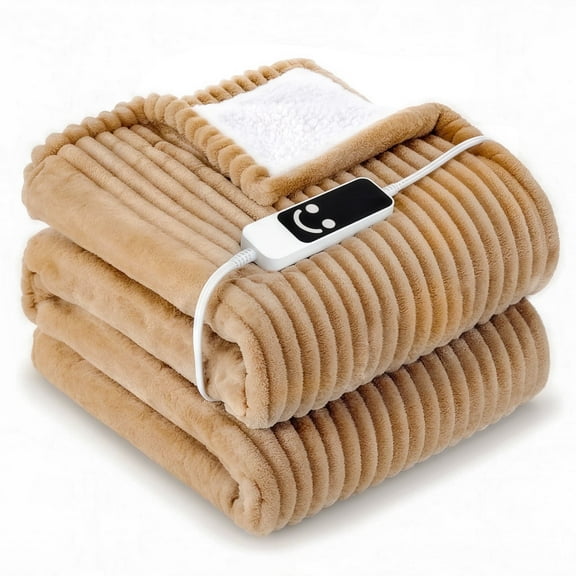 SORMAG Heated Blanket Full Size Electric Blanket Gentle Soft Flannel Heating Blanket with 10 Time Settings and 10 Heating Settings,ETL Certified Machine Washable (72x84 inches, Khaki)