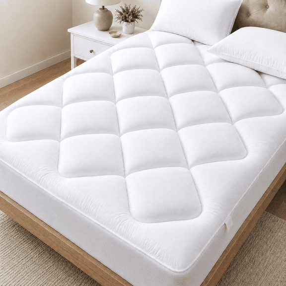 SORMAG Queen Mattress Topper , Pillow Top Mattress Pad with Quilted Fitted Design, Extra Plush Down Alternative Mattress Protector Cover,Soft Breathable & Machine Washable (60x80inch, White)