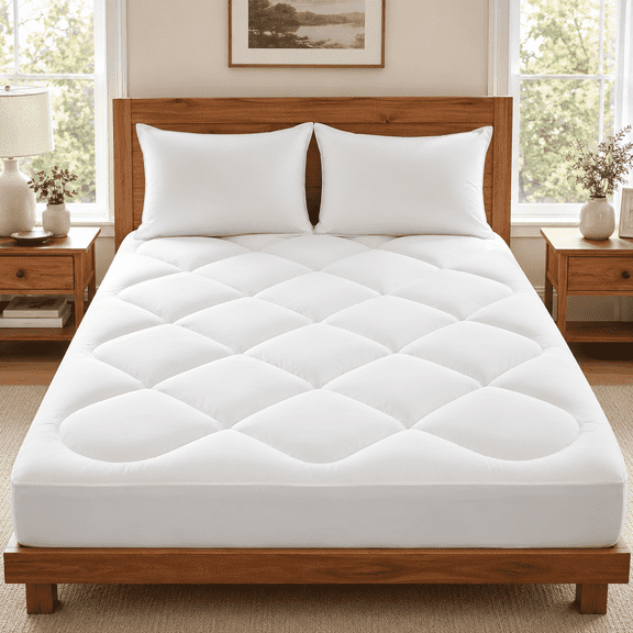 SORMAG Queen Mattress Pad, Pillow Top Mattress Topper with Quilted Fitted Design, Extra Plush Down Alternative Mattress Protector Cover,Soft Breathable & Machine Washable (60x80inch, White)