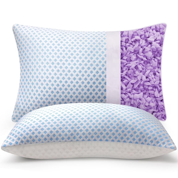 SORMAG Shredded Memory Foam Pillows Cooling Bed Pillows Standard Size Set of 2 Pack 20 x 26 inches