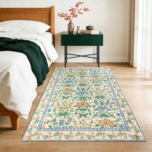 SORONO KATE 2'x6' Floral Runner Rugs for Hallway, Machine Washable Oriental Vintage Distressed Non Slip Soft Indoor Area Carpet, Cream